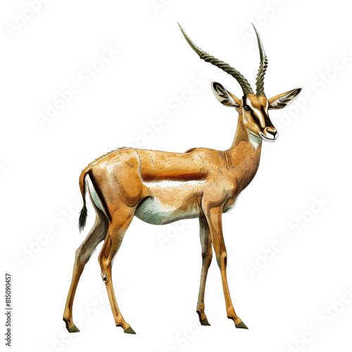 A realistic painting of a gazelle standing gracefully on a plain Png background, a antelope isolated on transparent background