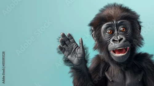 A cartoon of a gorilla waving with a big smile on its face