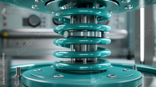 Ultra Realistic Rendering of a Turquoise Helical Spring in a Compression Test Setup
