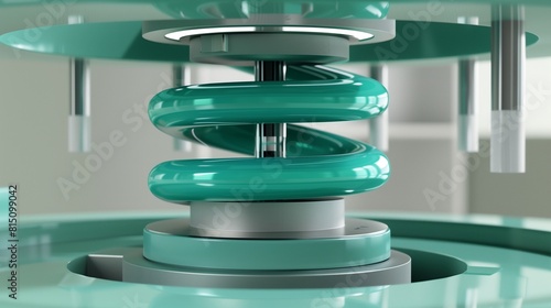 Ultra Realistic Rendering of a Turquoise Helical Spring in a Compression Test Setup