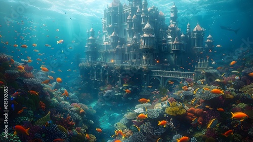 Enchanting Underwater Castle Sanctuary Teeming with Vibrant Aquatic Life
