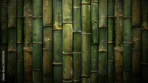 A photo of green bamboo stalks. The stalks are arranged vertically and have a natural, organic look. The photo has a calming and serene feel.