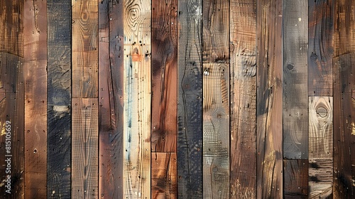 The photo shows a wooden wall with different shades of brown. The planks are arranged vertically and have a rough texture.