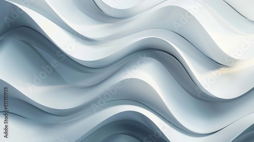 Abstract wavy patterns in soft gray and white tones. 3D digital art for background or wallpaper design.