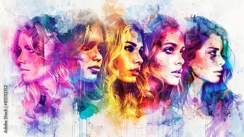 Portrait of a group of Women in watercolor effect, a tribute to the collective spirit of women painted in watercolors.