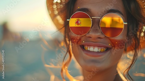 Joyful Spanish Flag on Woman's Face