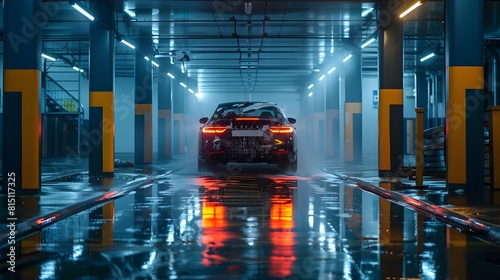 Professional Car Wash Service in a Modern Parking Garage Detailing for a Clean Shiny Vehicle