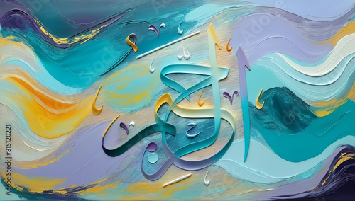 Asma ul Husna Elegant Art Featuring Names of Allah Calligraphy, Al Raheem in Pastel Tones Swirls, Modern Islamic Canvas Art, Serene Arabic Script Wall Decor