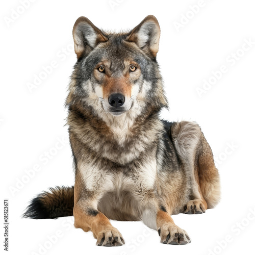 A gray wolf sits down in front of a Png background, a gray wolf isolated on transparent background