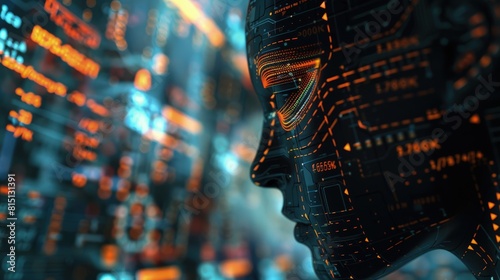  Artificial intelligence predicting financial markets, complex algorithms on displays.