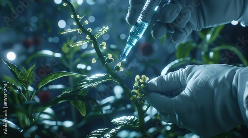  Genetic engineer injecting DNA into a plant to enhance its nutritional content.