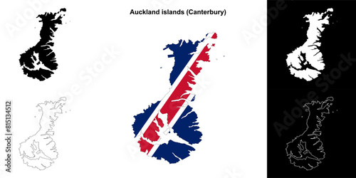Auckland islands blank outline map set