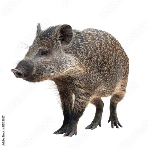 A wild boar stands on a plain Png background, a peccary isolated on transparent background