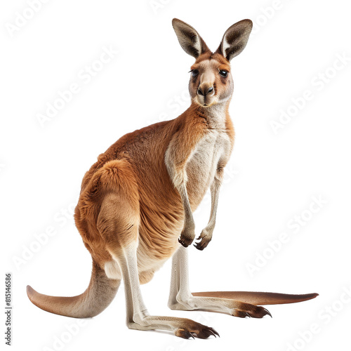 A red kangaroo is standing upright in front of a plain Png background, a red kangaroo isolated on transparent background