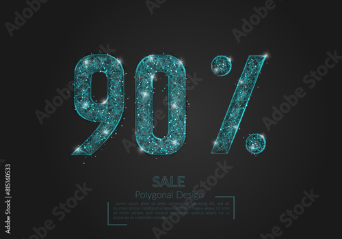Abstract isolated blue 90 percent sale concept. Polygonal illustration looks like stars in the blask night sky in spase or flying glass shards. Digital design for website, web, internet.