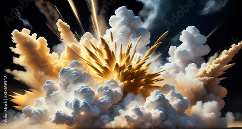 Złota eksplozja „Spring Burst”. dynamiczna i odświeżająca atmosfera dzieła sztuki, dym