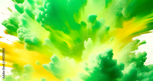 Zielono żółta eksplozja „Spring Burst”. dynamiczna i odświeżająca atmosfera dzieła sztuki, dym