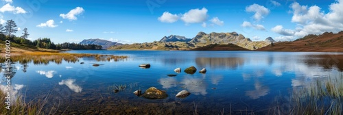 Wild Nature. A Horizontal View of Blea Tarn with Langdale Pike in the Distance