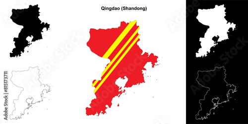 Qingdao blank outline map set