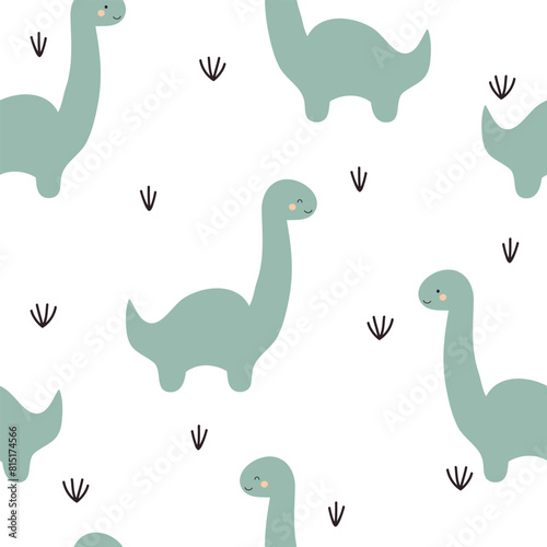 Cute seamless pattern with dinosaurs. Baby pattern. Vector illustration on white background. It can be used for wallpapers, wrapping, cards, patterns for clothes and other.
