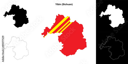 Yibin blank outline map set