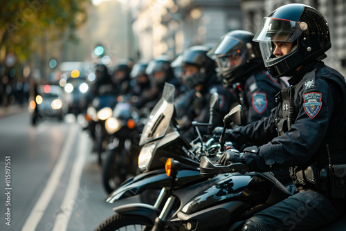 Police Officers Riding Motorcycles Down Street