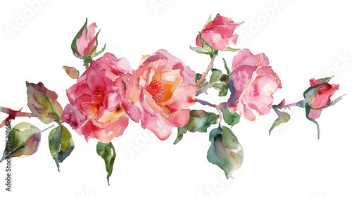 Watercolor floral set featuring a hand painted bouquet of pink roses ideal for textile designs greeting cards and more This abstract branch of flowers is beautifully isolated on a white bac