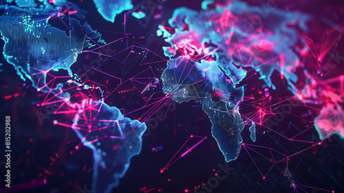 Digital world map with glowing connections, global network concept