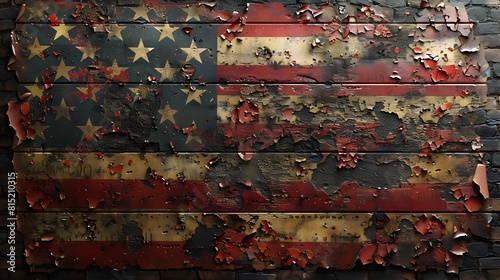 Urban American Decay A GrungeInspired Flag Adorning a Distressed Brick Wall