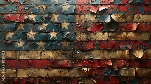 American Spirit Persisting Amid Urban Decay A Grunge Flag Mural on a Brick Wall