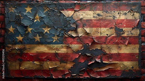 Aged American Spirit A Grunge Urban Flag Adorning a Distressed Brick Wall