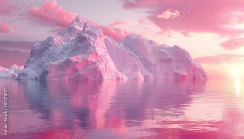 3D Arctic scene with melting icebergs in soft pastel colors, environmental theme, front angle