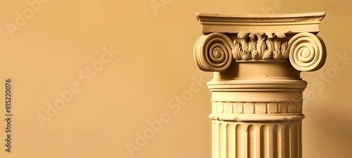 Classic Ionic Column on Beige Background Illustrating Ancient Architecture and Design. Perfect for Educational and Historical Contexts. Simplistic and Elegant Style. AI