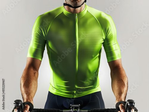 photo realistic portrait of a cyclist in the green sprinter jersey on racing bike at the tour de france competition