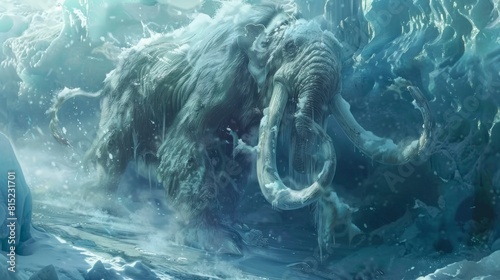 mammoth frozen in a glacier. animal concept, prehistory