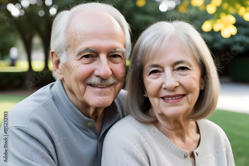a portrait of a happy white, caucasian, senior, elderly, married couple, in love