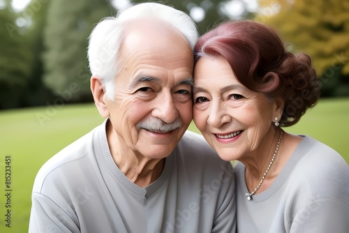 a portrait of a happy white, caucasian, senior, elderly, married couple, in love