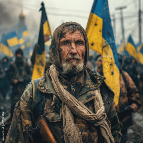 Concepto de protestas en Ucrania, pueblo en armas preparándose para la guerra.