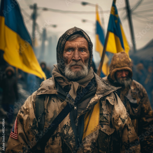 Concepto de protestas en Ucrania, pueblo en armas preparándose para la guerra.