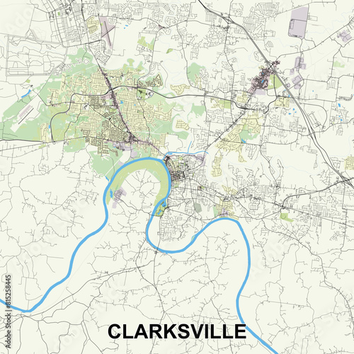 Clarksville, Tennessee, USA map poster art