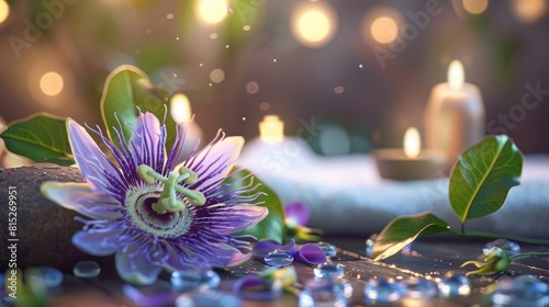 Beautiful spa concept of blooming passiflora flower realistic
