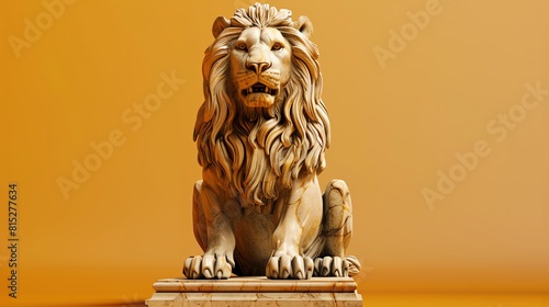 Lion statue flat design, front view, lion theme, 3D render, vivid