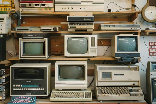 retro tech haven a nostalgic shrine to vintage computing featuring classic beige hardware and floppy disks photography
