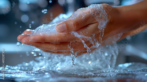 流水で手を洗う