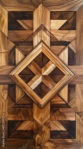 A wooden frame with a diamond shape design. The frame is made of wood and has a brown color