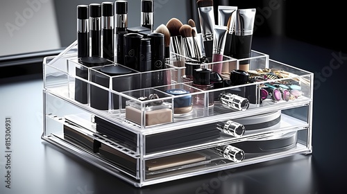 **A set of makeup organizers with compartments for brushes and products