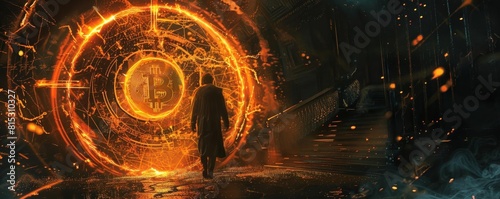Craft a mystery novel where a detective must navigate the dark underbelly of the crypto world, following a trail of clues that lead them to a secret society using the glowing orange and black bitcoin