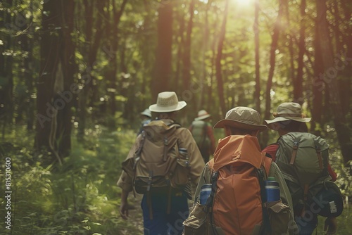 Boy scouts going to a forest