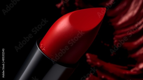 **A vibrant red lipstick with a matte finish, captured in a close-up shot