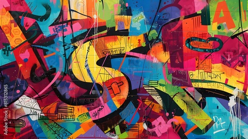 Vibrant colors come alive in this street art mural, expressing the artists creativity through a mix of text and graffiti